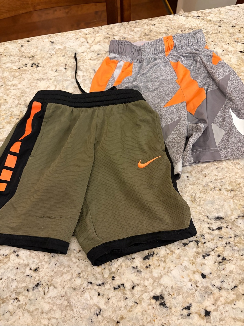 Nike Kids Olive Green & Gray Athletic Shorts with Orange Accents